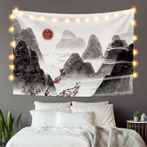 Lofaris Black Painting Style Mountain Landscape Custom Tapestry